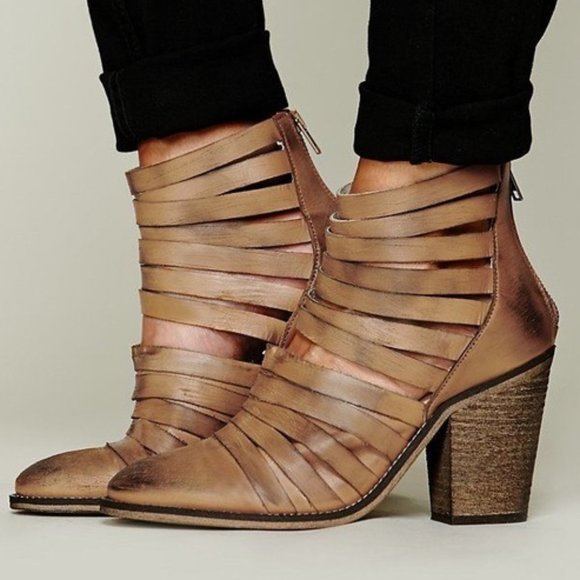 Free People Shoes - Free People Hybrid Heeled Booties Chestnut Strappy